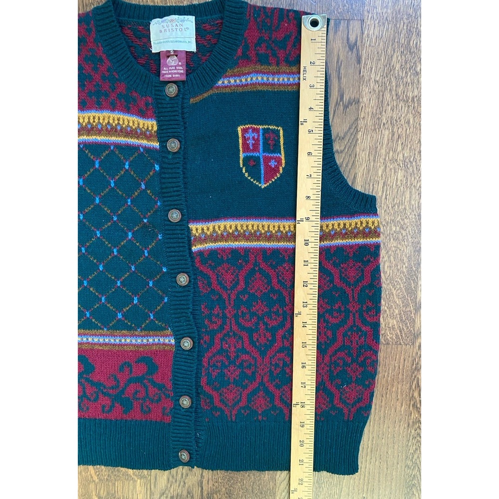 Vtg Susan Bristol Patchwork Wool Knit Sweater Vest Small Preppy Dark Academia - Picture 6 of 7